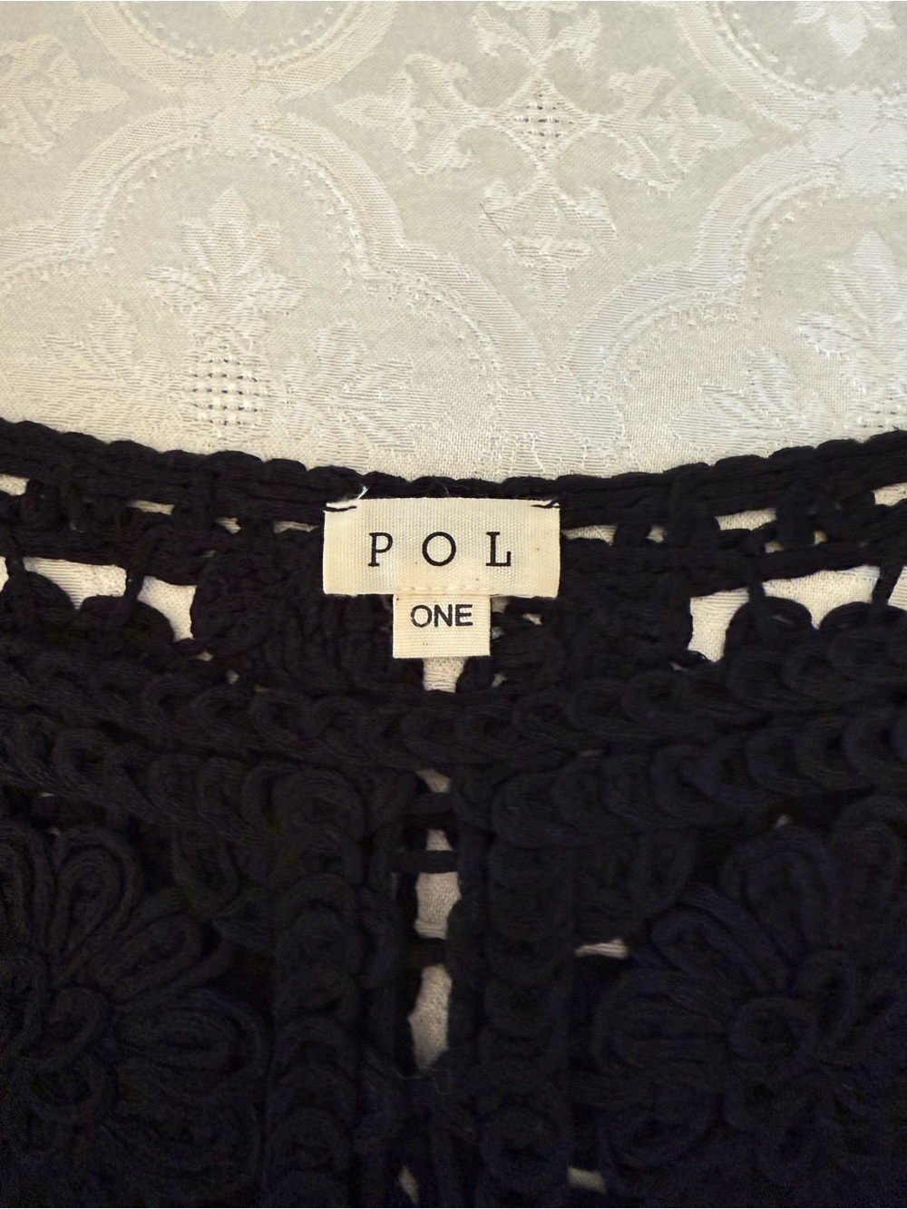 POL One Black Crochet Lace Tulle High Low Dress Boho Fairycore Romantic Gothic - Picture 2 of 12